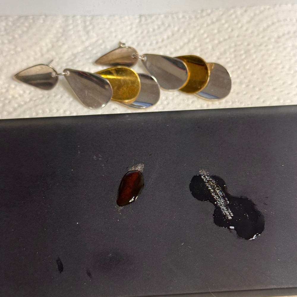 Taxco Mexico 925 Sterling Silver Mixed Metal Tiered Teardrop Earrings TC-164 GUC - Picture 6 of 16